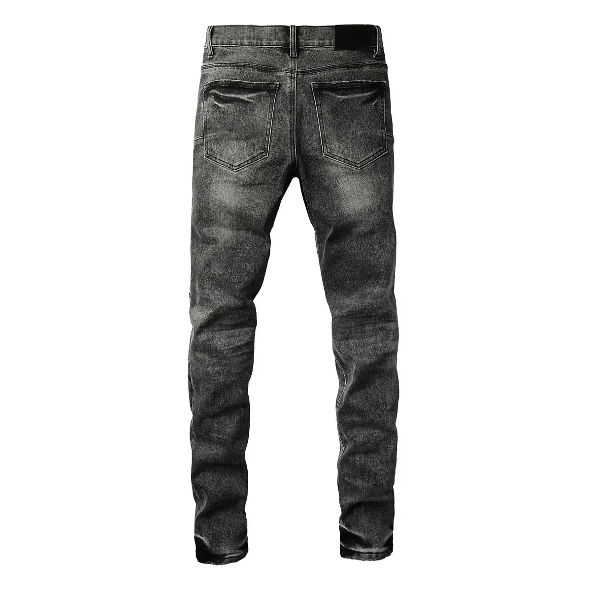Men's High  men Jeans Streetwear Distressed Gray Stretch Skinny Destroyed Holes Patchwork Ripped Jeans